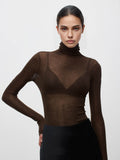 Poshoot Wool-Blend Turtleneck Sheer Sweater