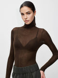 Poshoot Wool-Blend Turtleneck Sheer Sweater