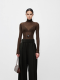 Poshoot Wool-Blend Turtleneck Sheer Sweater