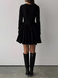 Poshoot Plain Pleated Sweater Short Dress