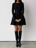 Poshoot Plain Pleated Sweater Short Dress