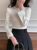 Poshoot Contrast Trim Pearl-Detail Sweater