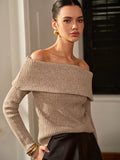 Poshoot Wool-Blend Plain Off-Shoulder Sweater