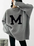 Poshoot Letter Printed Loose Sweater