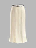 Poshoot Pleated Sweater Skirt With Belt