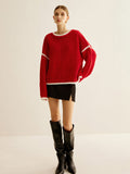 Poshoot Crew Neck Contrast Binding Sweater