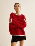 Poshoot Crew Neck Contrast Binding Sweater