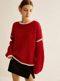 Poshoot Crew Neck Contrast Binding Sweater