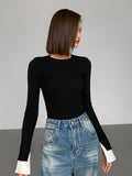 Poshoot Ribbed Contrast Cuff Sweater