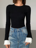 Poshoot Ribbed Contrast Cuff Sweater