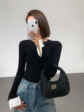 Poshoot Ribbed Contrast Cuff Sweater