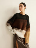 Poshoot Versatile Color Block Loose Sweater