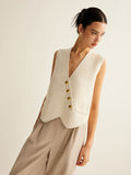 Poshoot Asymmetrical Button Sweater Vest