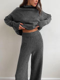 Poshoot Plain Turtleneck Knit Pants Set