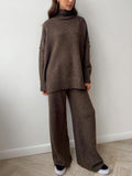 Poshoot Plain Turtleneck Knit Pants Set