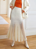 Poshoot Knit Pleated Semi-sheer Maxi Skirt