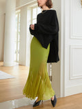 Poshoot Knit Pleated Semi-sheer Maxi Skirt