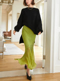 Poshoot Knit Pleated Semi-sheer Maxi Skirt