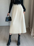 Poshoot Pleated Sweater Skirt With Belt