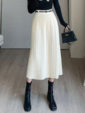 Poshoot Pleated Sweater Skirt With Belt