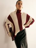 Poshoot Ribbed Color Block Turtleneck Sweater