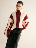 Poshoot Ribbed Color Block Turtleneck Sweater