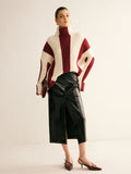 Poshoot Ribbed Color Block Turtleneck Sweater