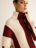 Poshoot Ribbed Color Block Turtleneck Sweater