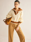 Poshoot Contrast Trim Lapel Button Sweater