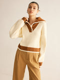 Poshoot Contrast Trim Lapel Button Sweater