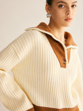 Poshoot Contrast Trim Lapel Button Sweater