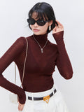 Poshoot Wool-Blend Turtleneck Sheer Sweater