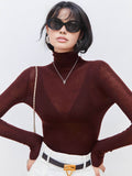 Poshoot Wool-Blend Turtleneck Sheer Sweater