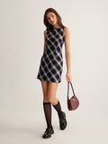 Poshoot Sleeveless Checked Zipper Dress