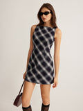 Poshoot Sleeveless Checked Zipper Dress