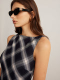 Poshoot Sleeveless Checked Zipper Dress