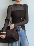 Poshoot Sheer Panel Slim Sweater