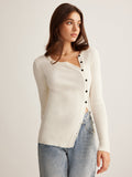 Poshoot Plain Asymmetrical Breasted Sweater