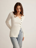 Poshoot Plain Asymmetrical Breasted Sweater