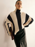 Poshoot Ribbed Color Block Turtleneck Sweater