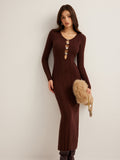 Poshoot Cutout Slim Sweater Long Dress