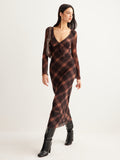 Poshoot Checked Bell-Sleeve Mesh Dress