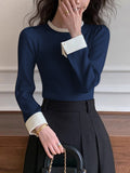 Poshoot Contrast Trim Pearl-Detail Sweater