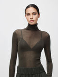 Poshoot Wool-Blend Turtleneck Sheer Sweater