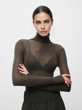 Poshoot Wool-Blend Turtleneck Sheer Sweater