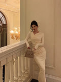 Poshoot Gorgeous Sheath Long Sleeves Ivory Date Night Dress Long Prom Dresses Birthday Outfits SD1076