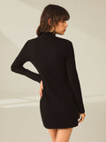 Poshoot Turtleneck Long Sleeve Mini Dress with Slit and Ribbed Paneling