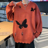 Poshoot Christmas Thanksgiving Gifts  Butterfly Distressed Knitted Sweater