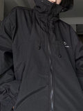 Poshoot Oversized Retro Black Waterproof Outdoor Jacket with Hood