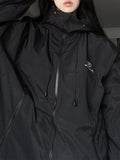 Poshoot Oversized Retro Black Waterproof Outdoor Jacket with Hood